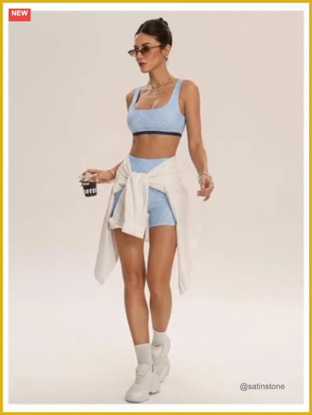 2 Piece Polka Dot Square Neck Sports Bra High Waisted Biker Shorts Workout Set